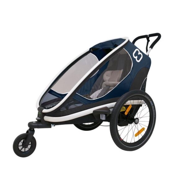 HAMAX Outback One – jednomiestny vozík za bicykel vr. ramená + kočíkovú set – Navy Blue, polohovacie