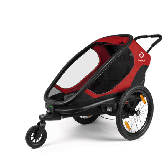 HAMAX Outback One – jednomiestny vozík za bicykel vr. ramená + kočíkovú set – Red/Black, polohov