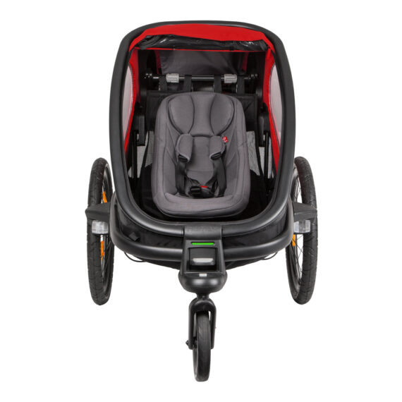HAMAX Outback One – jednomiestny vozík za bicykel vr. ramená + kočíkovú set – Red/Black, polohov