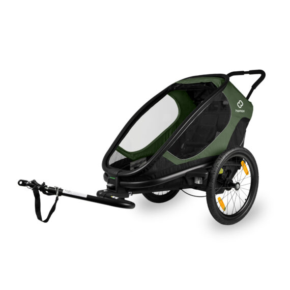 HAMAX Outback One – jednomiestny vozík za bicykel vr. ramená + kočíkovú set – Green/Black, polohov