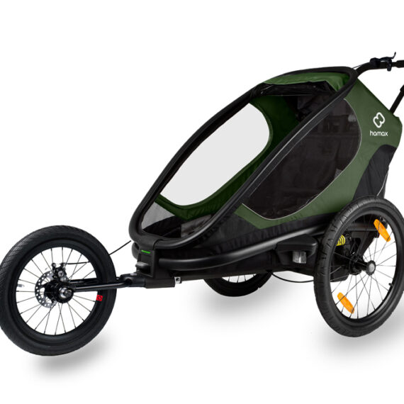 HAMAX Outback One – jednomiestny vozík za bicykel vr. ramená + kočíkovú set – Green/Black, polohov