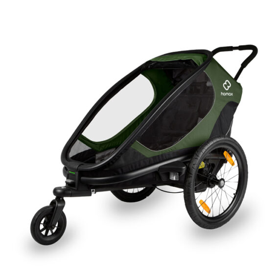 HAMAX Outback One – jednomiestny vozík za bicykel vr. ramená + kočíkovú set – Green/Black, polohov