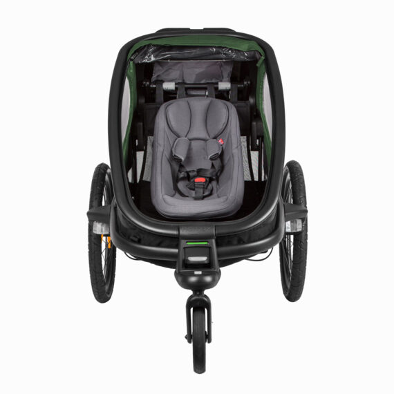 HAMAX Outback One – jednomiestny vozík za bicykel vr. ramená + kočíkovú set – Green/Black, polohov