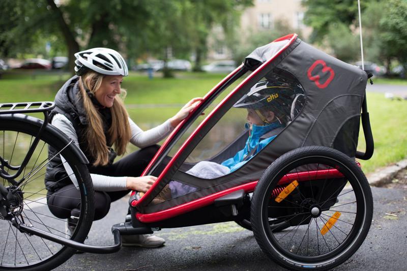 HAMAX Outback One – jednomiestny vozík za bicykel vr. ramená + kočíkovú set – Grey/Red/Antr, polohov