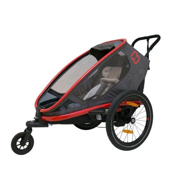 HAMAX Outback One – jednomiestny vozík za bicykel vr. ramená + kočíkovú set – Grey/Red/Antr, polohov