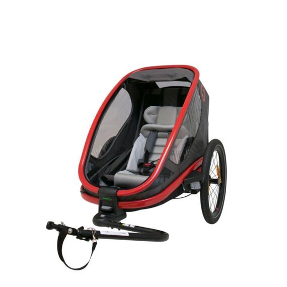 HAMAX Outback One – jednomiestny vozík za bicykel vr. ramená + kočíkovú set – Grey/Red/Antr, polohov