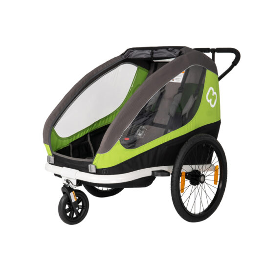 HAMAX TRAVELLER – dvojmiestny vozík za bicykel vr. ramená + kočíkový set Green/Grey