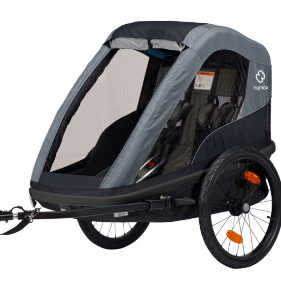 HAMAX Vozík dvojmiestny za bicykel vr. ramená + kočíkový set Avenida Twin – Modrá, odpružený