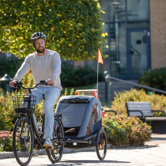 HAMAX Vozík dvojmiestny za bicykel vr. ramená + kočíkový set Avenida Twin – Modrá, odpružený