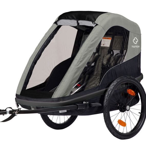 HAMAX Vozík dvojmiestny za bicykel vr. ramená + kočíkový set Avenida Twin – Olive Green, odpružený