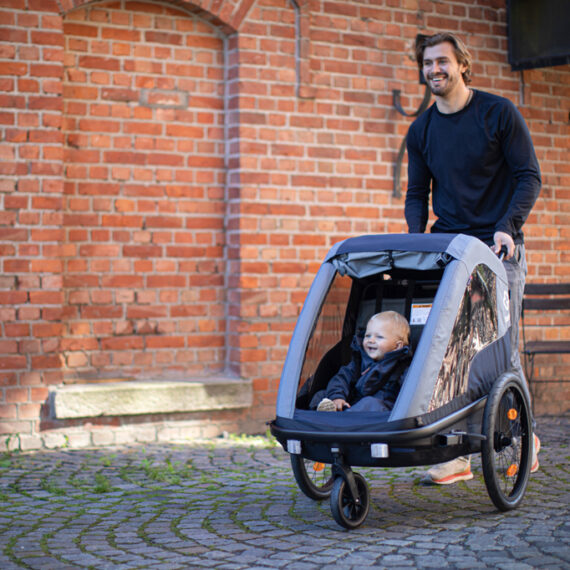 HAMAX Vozík dvojmiestny za bicykel vr. ramená + kočíkový set Avenida Twin – Olive Green, odpružený