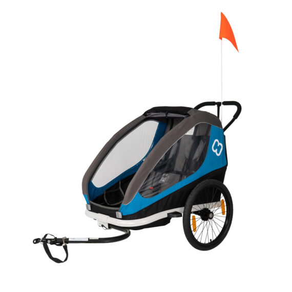 HAMAX Vozík dvojmiestny za bicykel vr. ramená + kočíkový set Traveller Petrol Blue/Grey