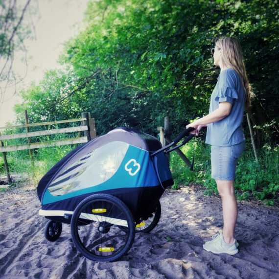 HAMAX Vozík dvojmiestny za bicykel vr. ramená + kočíkový set Traveller Petrol Blue/Grey