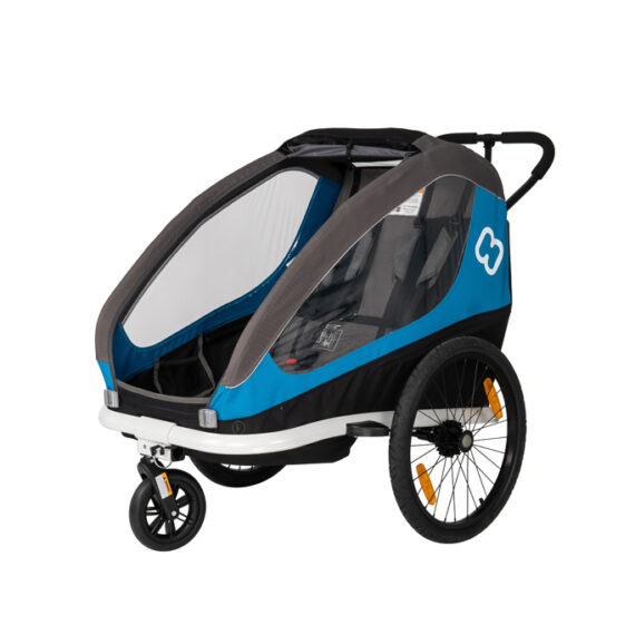 HAMAX Vozík dvojmiestny za bicykel vr. ramená + kočíkový set Traveller Petrol Blue/Grey