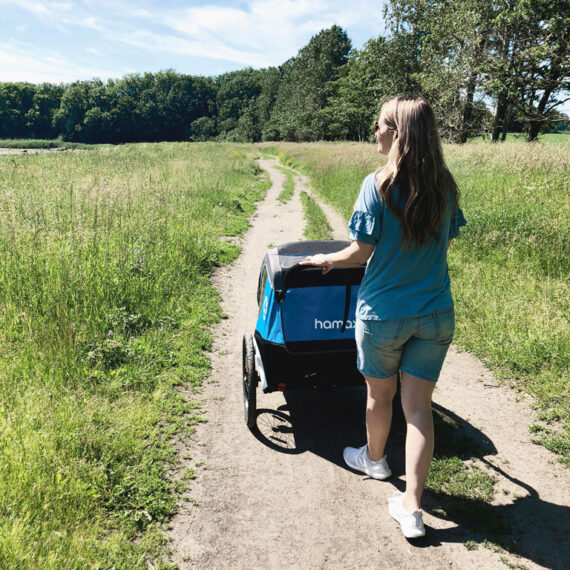 HAMAX Vozík dvojmiestny za bicykel vr. ramená + kočíkový set Traveller Petrol Blue/Grey