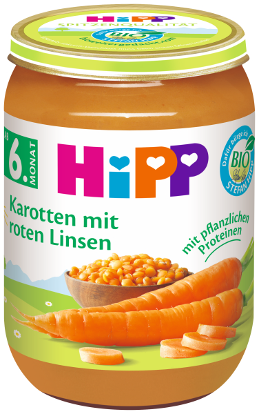 HiPP BIO Mrkva s červenou šošovicou od 6. mesiaca, 190 g