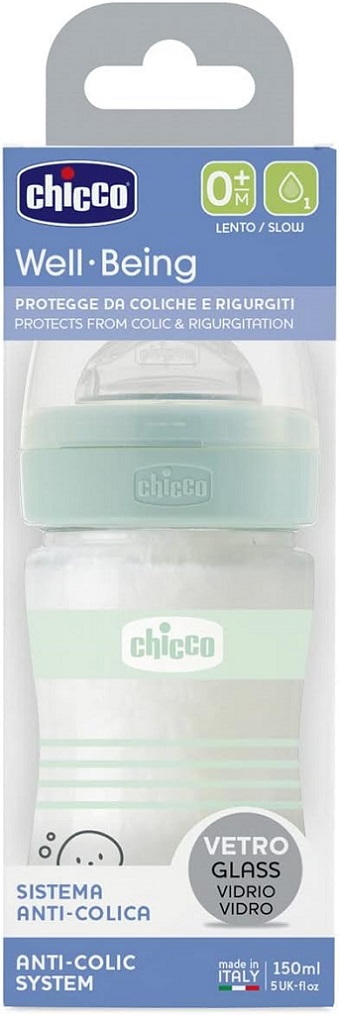 CHICCO Fľaša dojčenská sklo Well-being silikón 150ml uni