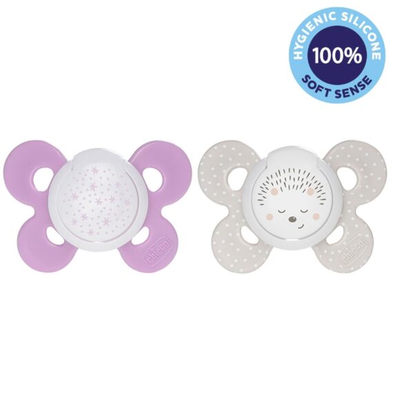 CHICCO Cumlík Physio Comfort silikón nočný 16-36m dievča – hviezdy/ježko 2 ks