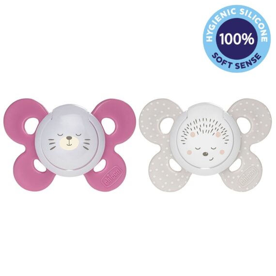 CHICCO Cumlík Physio Comfort silikón nočný 16-36m dievča – macko/ježko 2 ks