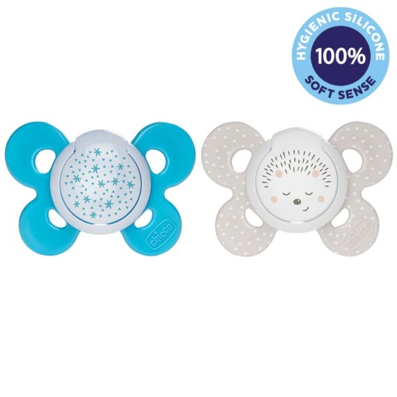 CHICCO Cumlík Physio Comfort silikón nočný 16-36m chlapec – hviezdy/ježko 2 ks