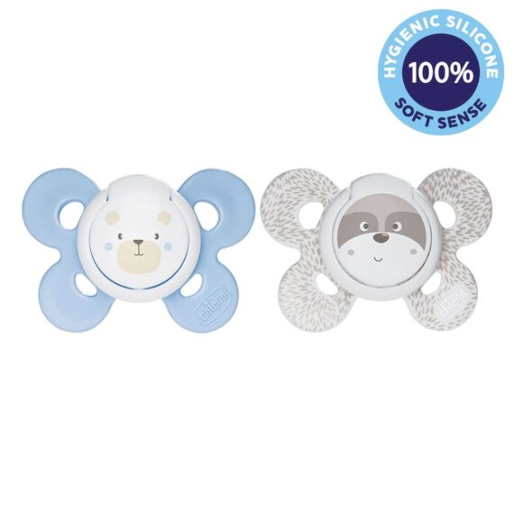 CHICCO Cumlík Physio Comfort silikónový 0-6m chlapec – macko/mýval 2 ks