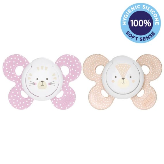 CHICCO Cumlík Physio Comfort silikónový 6-16m dievča – mačka/líška 2 ks