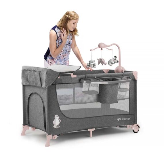 KINDERKRAFT Postieľka cestovná Joy s doplnkami Pink