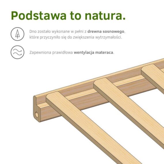 KLUPS Postieľka drevená s vyberateľnými priečkami Frank Natural 120×60 cm