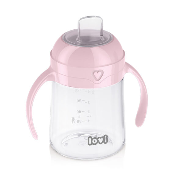 LOVI Hrnček prvý s náustkom 150 ml ružový