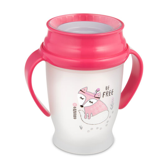 LOVI Hrnček 360˚ JUNIOR 250 ml s úchytkami INDIAN, ružový