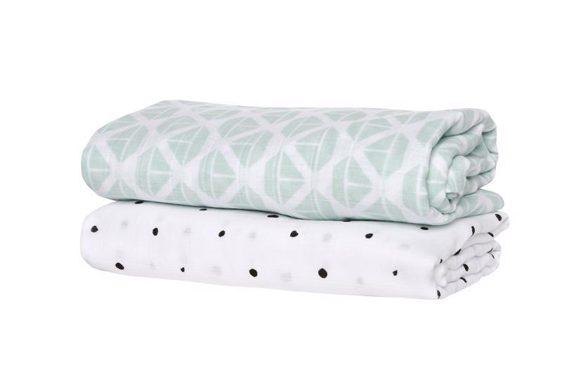 MOTHERHOOD Prikrývka mušelínová 2ks Mint Boats 100x120cm