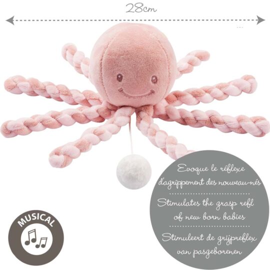 NATTOU Prvá hrajúca hračka pre bábätka chobotnička PIU PIU Lapidou old pink/light pink 0m+