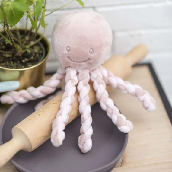 NATTOU Prvá hrajúca hračka pre bábätka chobotnička PIU PIU Lapidou old pink/light pink 0m+