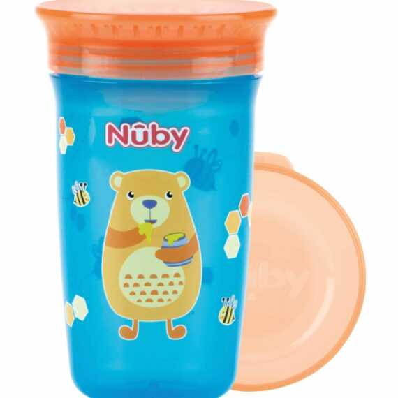 NUBY Hrnček netečúci 360° 300 ml, 6 m+ modrá / oranžová