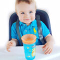 NUBY Hrnček netečúci 360° 300 ml, 6 m+ modrá / oranžová