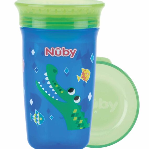 NUBY Hrnček netečúci 360° 300 ml, 6 m+ modrá / zelená