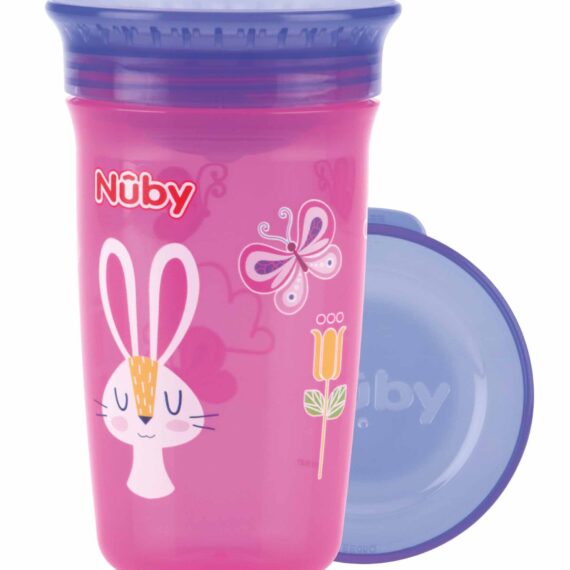 NUBY Hrnček netečúci 360° 300 ml, 6 m+ ružová / fialová