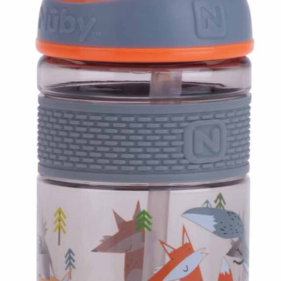 NUBY Fľaša športová 2v1 s tvrdou sklopiteľnou slamkou, 360 ml, oranžová, 3+