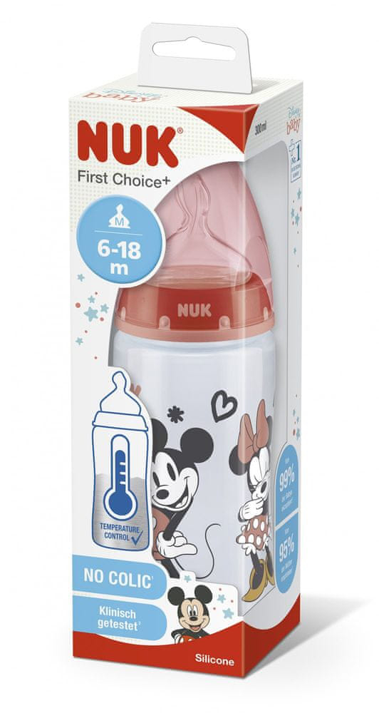 NUK FC+ fľaša Mickey s kontrolou teploty, 300 ml – červená