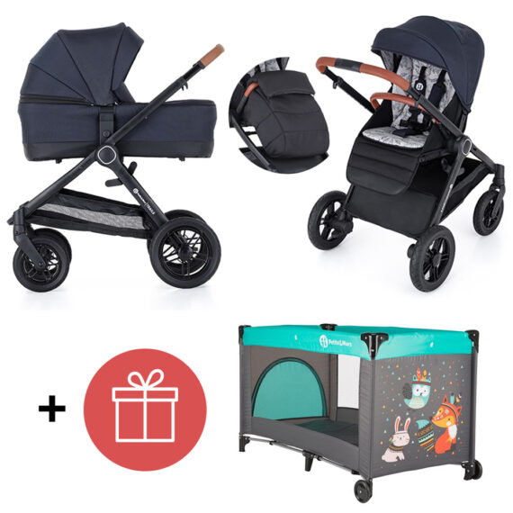 PETITE&MARS Kočík 2v1 Trails Anthracite Blue + PETITE&MARS Postieľka Koot – Fox Aqua ZADARMO