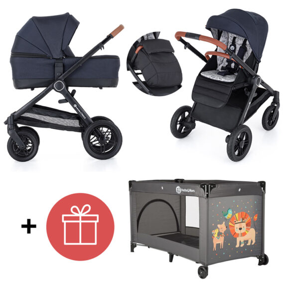 PETITE&MARS Kočík 2v1 Trails Anthracite Blue + PETITE&MARS Postieľka Koot – Lion Grey ZADARMO