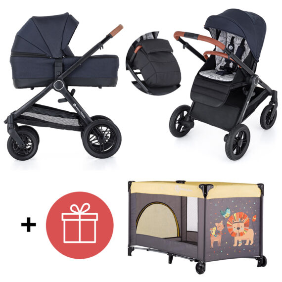 PETITE&MARS Kočík 2v1 Trails Anthracite Blue + PETITE&MARS Postieľka Koot – Lion Yellow ZADARMO
