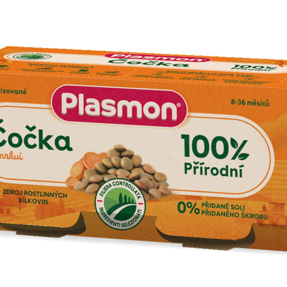 PLASMON Príkrm bezlepkový zeleninový so šošovicou a mrkvou 2x80g, 8m+