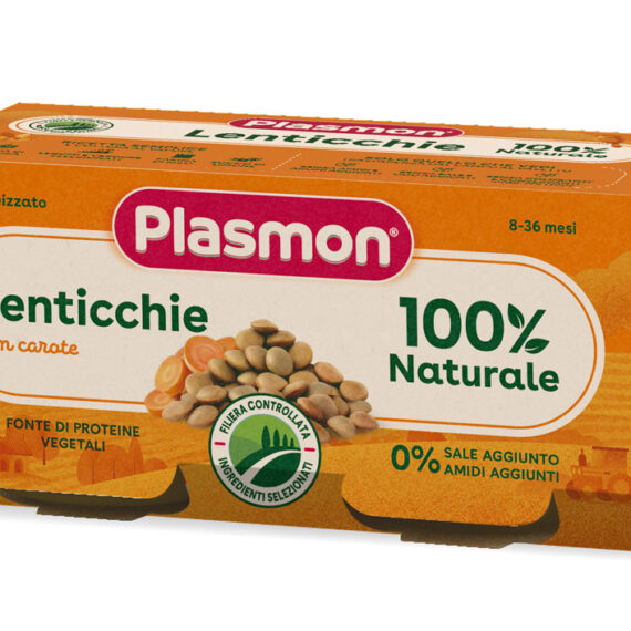 PLASMON Príkrm bezlepkový zeleninový so šošovicou a mrkvou 2x80g, 8m+