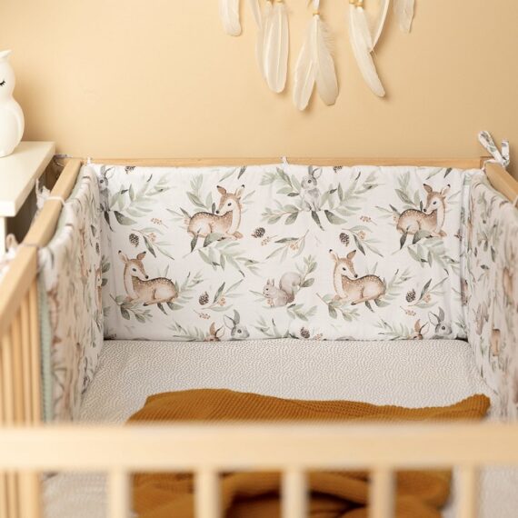 SENSILLO Mantinel do postieľky waffle DEERS MINT 180×30 cm