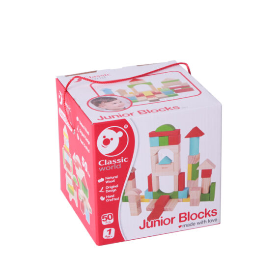 TEDDIES Kocky stavebnica drevo 50 ks, 12m+
