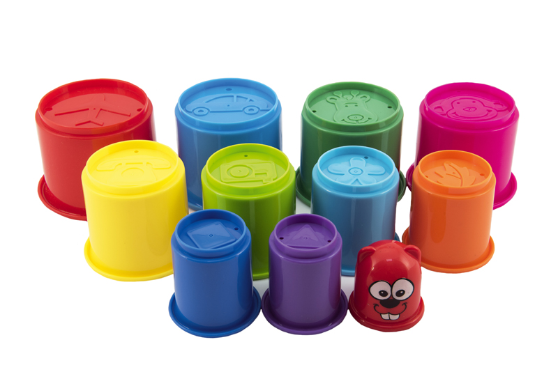TEDDIES Kubus pyramída skladačka guľatá plast 11 ks, 12m+