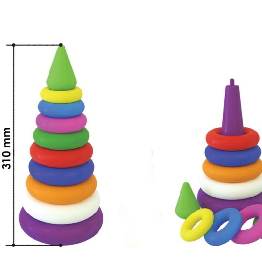TEDDIES Skladačka pyramída s krúžkami mix so žltou, 12m+