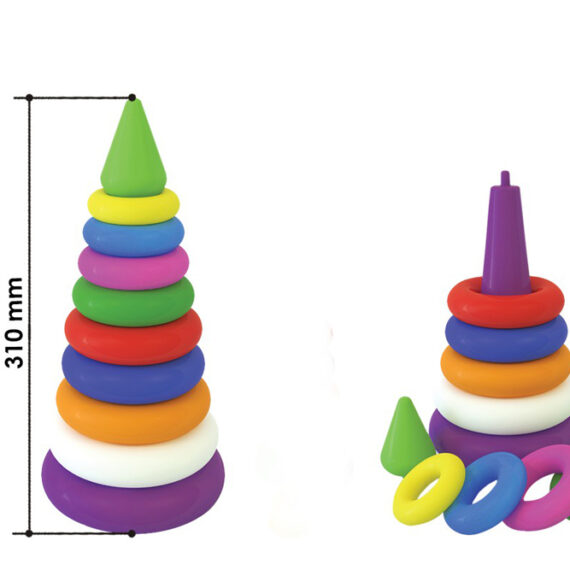 TEDDIES Skladačka pyramída s krúžkami mix so žltou, 12m+