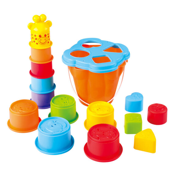 TEDDIES Vkladačka + kubus pyramída žirafa 2v1 12m+